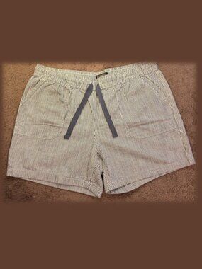 Original By Nicole Miller Striped Linen Shorts, Drawcord Ties, Elasticized Waist